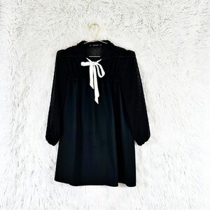 Zara Swiss dot shift dress with neck tie